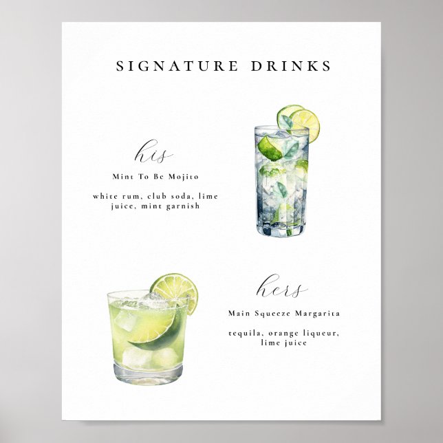 Signature Drinks Wedding Cocktails Poster (Front)