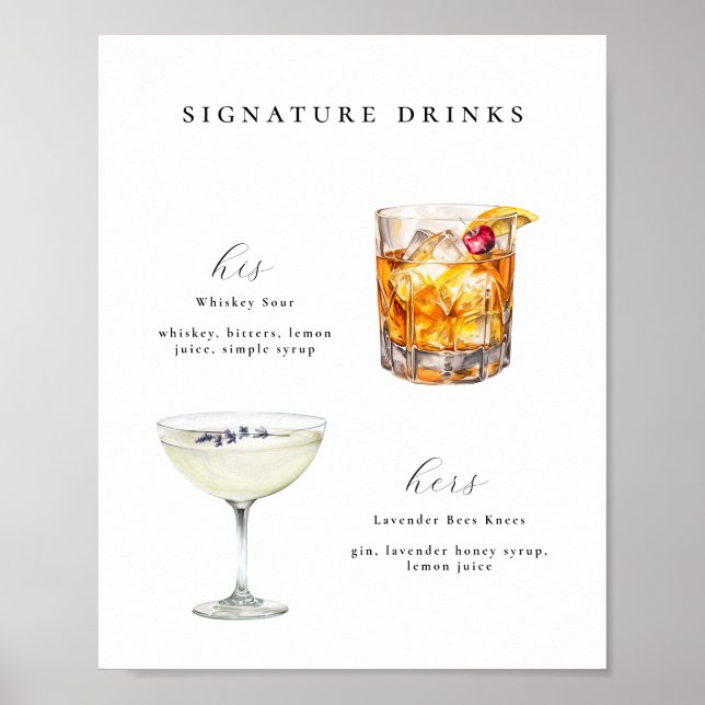 Signature Drinks Wedding Cocktails Poster (Front)