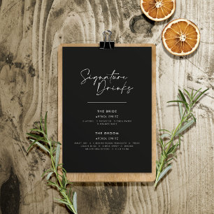 Signature drinks wedding modern minimal black poster