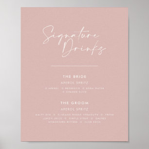 Signature drinks wedding modern minimal blush pink poster
