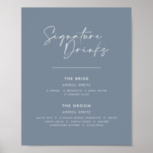 Signature drinks wedding modern minimal dusty blue poster