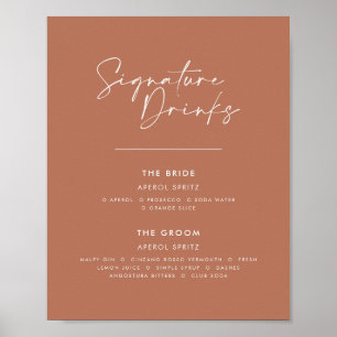 Signature drinks wedding modern minimal terracotta poster