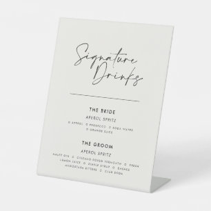 Signature drinks wedding modern minimal white pedestal sign