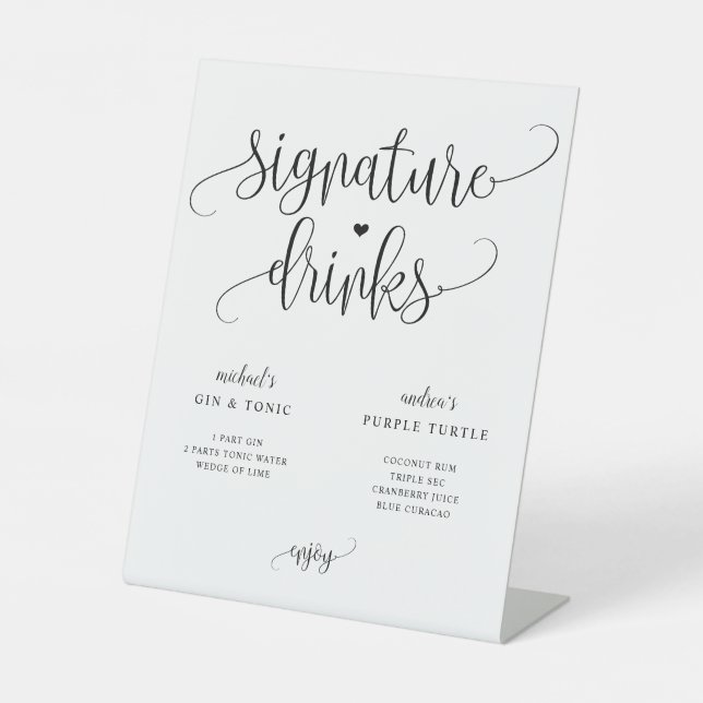 Signature Drinks Wedding Sign Rustic Calligraphy (Front)