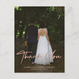 Signature   Faux Rose Gold Wedding Photo Thank You Postcard