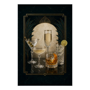 Signature Five Cocktail Collection Art Deco Poster