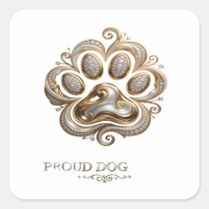 Signature Gold PROUD DOG Square Sticker