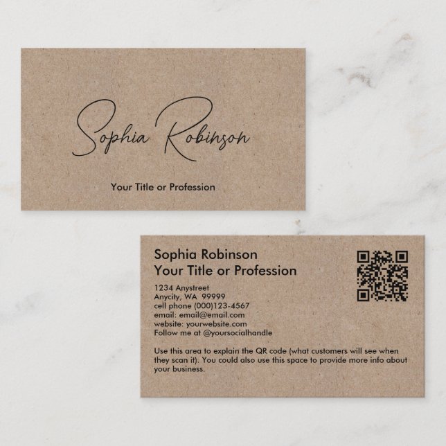 Signature Kraft Paper Style QR Business Card (Front/Back)