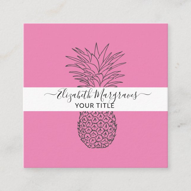 Signature Modern Pineapple Hot Pink Square Business Card (Front)