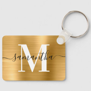Signature Monogram Gold Foil Photo Rectangle Key Ring