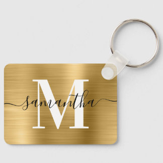 Signature Monogram Gold Foil Photo Rectangle Key Ring