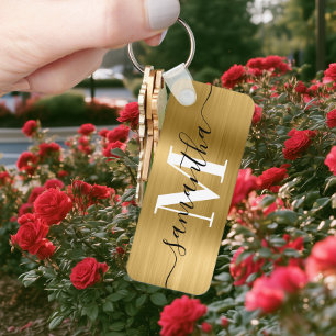 Signature Monogram Gold Foil Photo Thin Rectangle Key Ring