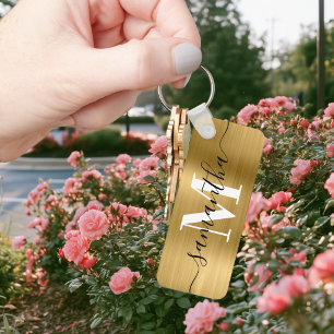 Signature Monogram Gold Foil Thin Rectangle Key Ring