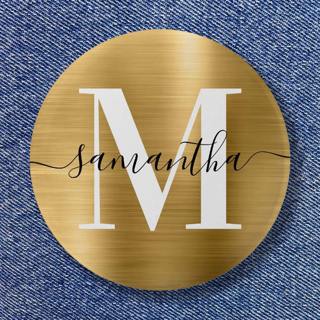 Signature Monogram Gold Shimmer Foil  6 Cm Round Badge (Signature Monogram Gold Shimmer Foil Button)