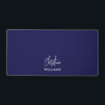 Signature Monogram Handwritten Script Blue WHITE Desk Mat<br><div class="desc">Stylish modern custom monogram desk mat with a modern minimalist signature typography paired with sans-serif font in minimal WHITE OVER NAVY BLUE background. Make it yours by adding your own monogram name to create a design as unique as you are. The perfect gift for any occasion.</div>