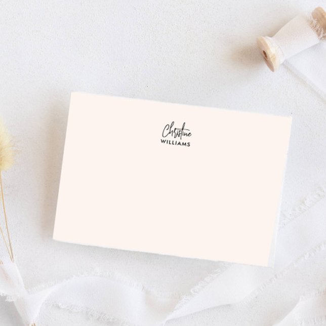Signature Monogram Handwritten Script Blush pink Card (Blush pink black monogram handwritten script name formal stationer for small business elegant)