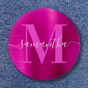 Signature Monogram Hot Pink Shimmer Foil 6 Cm Round Badge