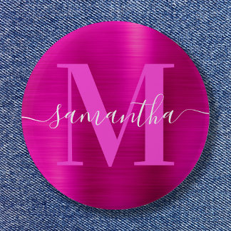 Signature Monogram Hot Pink Shimmer Foil  6 Cm Round Badge