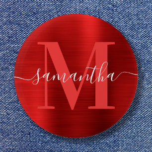 Signature Monogram Red Shimmer Foil  6 Cm Round Badge