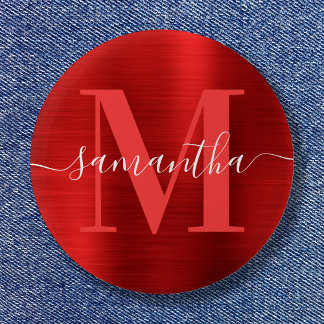 Signature Monogram Red Shimmer Foil  6 Cm Round Badge