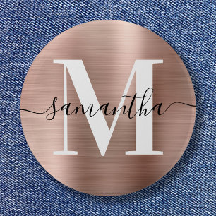 Signature Monogram Rose Gold Shimmer Foil  6 Cm Round Badge