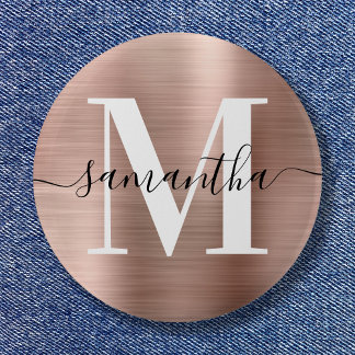 Signature Monogram Rose Gold Shimmer Foil  6 Cm Round Badge