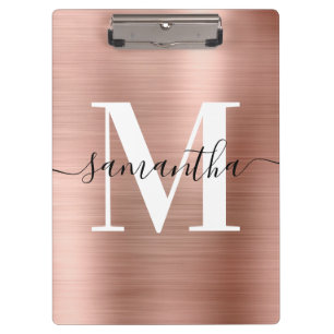 Signature Monogram Rose Gold Shimmer Foil  Clipboard