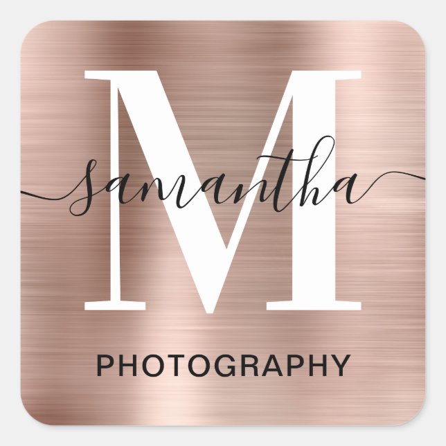 Signature Monogram Rose Gold Shimmer Square Sticker (Front)