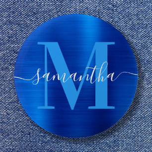Signature Monogram Royal  Blue Foil  6 Cm Round Badge