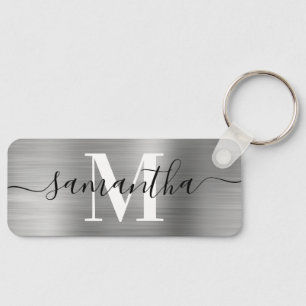 Signature Monogram Silver Foil Thin Rectangle Key Ring