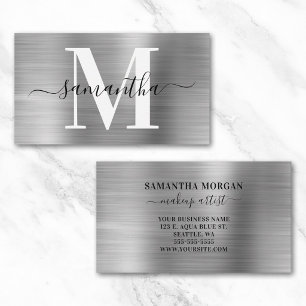 Signature Monogram Silver Shimmer Business Card