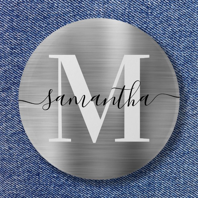 Signature Monogram Silver Shimmer Foil  6 Cm Round Badge (Signature Monogram Silver Shimmer Foil Button)