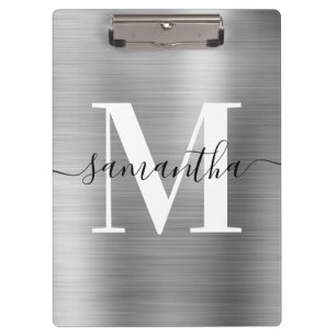 Signature Monogram Silver Shimmer Foil Clipboard
