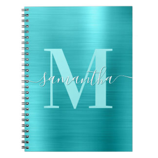 Signature Monogram Turquoise Blue Foil  Notebook