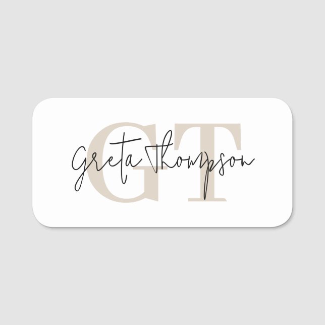 Signature Name Beige Monogram Name Tag (Front)