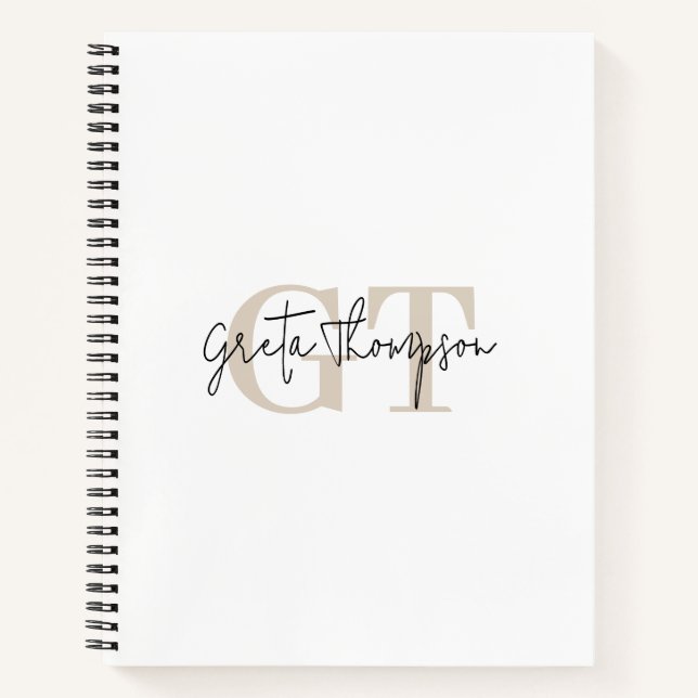 Signature Name Beige Monogram Notebook (Front)