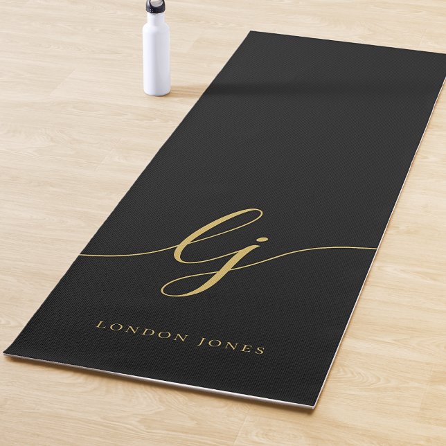 Signature Name Simple Calligraphy Black Gold Yoga Mat (Creator Uploaded)