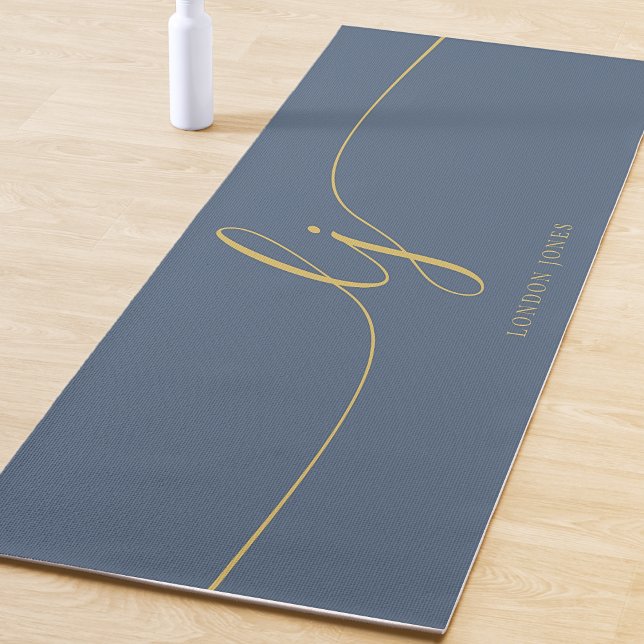 Signature Name Simple Calligraphy Navy Blue Gold Yoga Mat (Creator Uploaded)