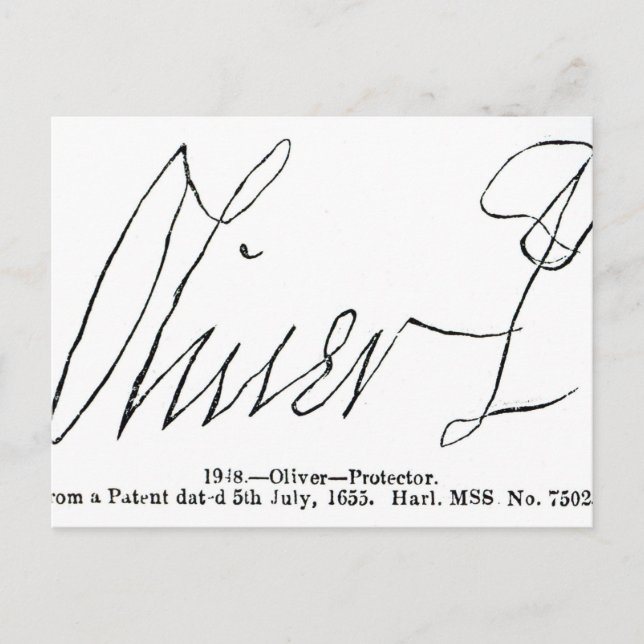 Signature of Oliver Cromwell  Lord Protector Postcard (Front)