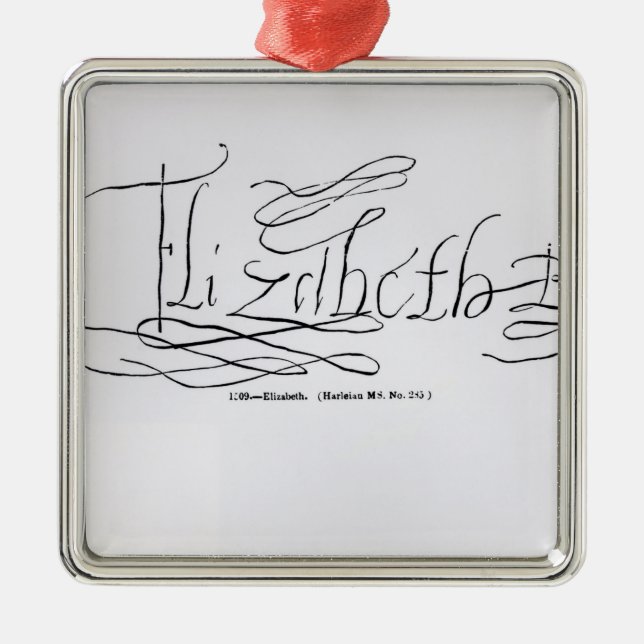 Signature of Queen Elizabeth I Metal Tree Decoration (Front)