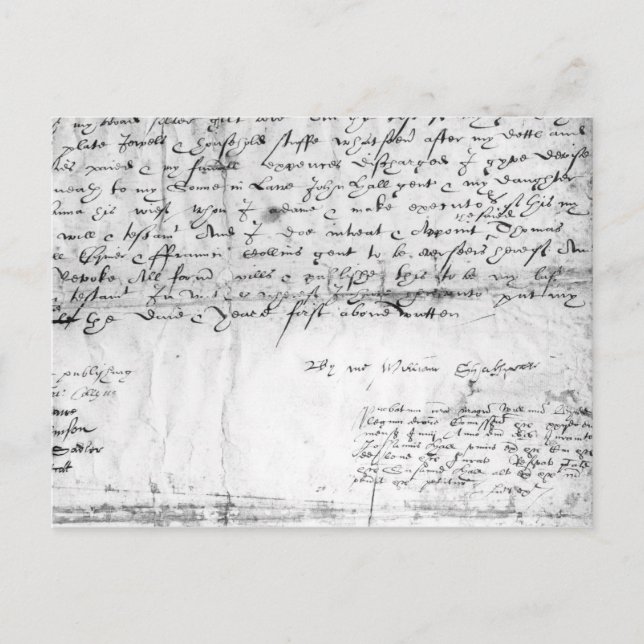 Signature of William Shakespeare , 1616 Postcard (Front)
