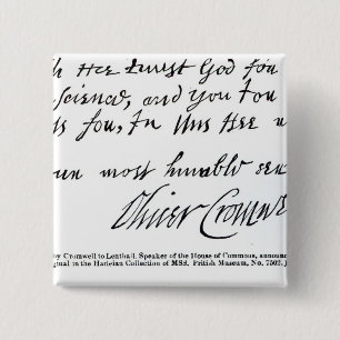 Signature Oliver Cromwell,from handwritten 15 Cm Square Badge