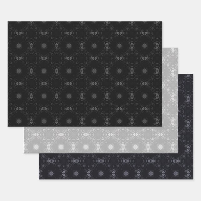 Signature Pattern Blk,Wht,GrayBlu Trio Wrapping Paper Sheet (Set)