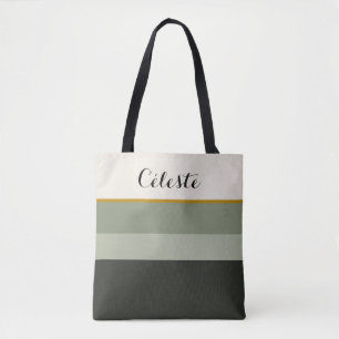 Signature Personalised Sage Green & Gold Striped  Tote Bag
