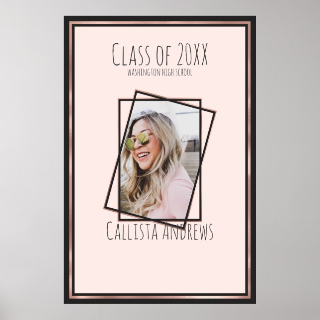 SIGNATURE Photo Rose Gold Pink Graduation Party Poster (Front)