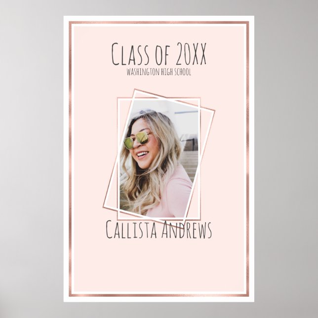 SIGNATURE Photo Rose Gold Pink Graduation Party Poster (Front)