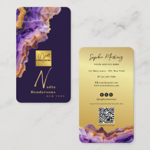 Signature Purple Agate gold marble & QR Code Logo Business Card