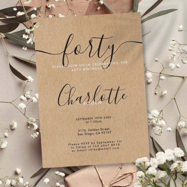 Signature Rustic Kraft 40th Birthday Invitation (Signature Rustic Kraft 40th Birthday Invitation)