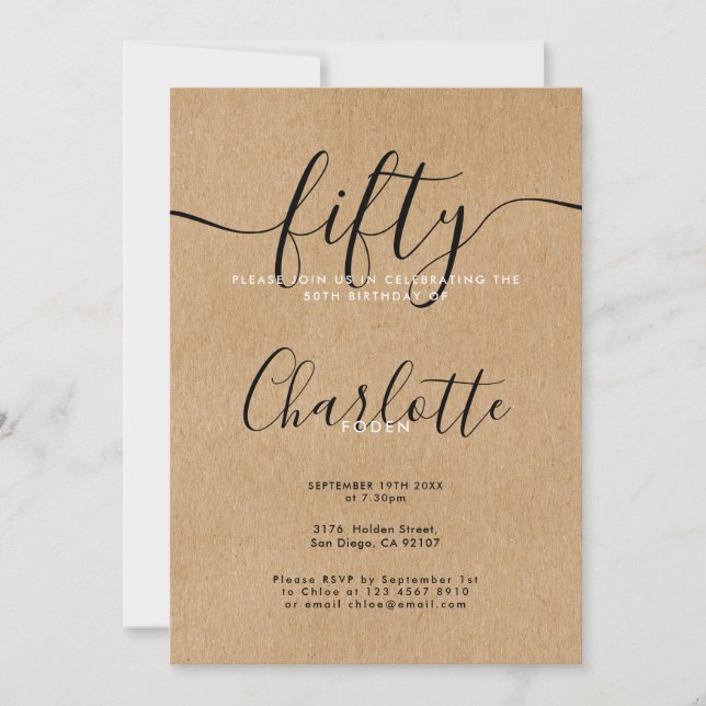 Signature Rustic Kraft 50th Birthday Invitation (Front)