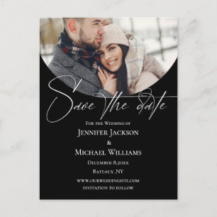 signature script arch photo black save the date  announcement postcard